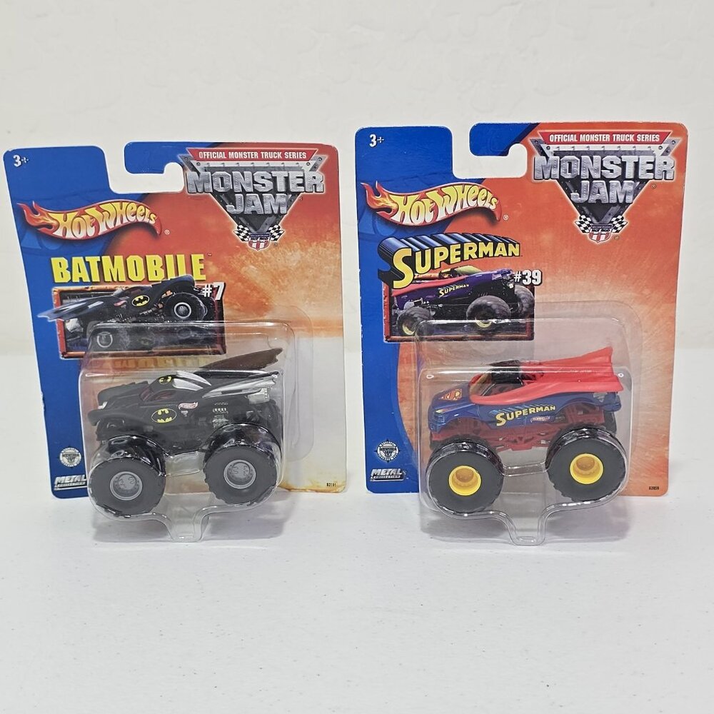 2 Pack Mattel Hot Wheels Monster Jam Superman #39 / Batmobile #7 VINTAGE 2003